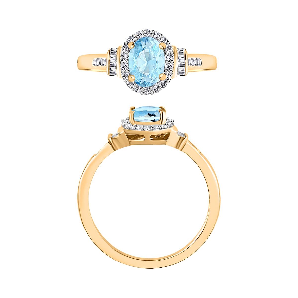 Mangoro Aquamarine and Diamond 1.03 ctw Ring in 18K Vermeil Yellow Gold Over Sterling Silver (Size 5.5) (Del. in 10-12 Days) image number 3