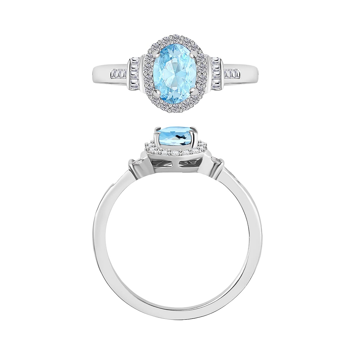 Mangoro Aquamarine and Diamond 1.03 ctw Ring in Rhodium Over Sterling Silver (Size 10.5) (Del. in 10-12 Days) image number 3