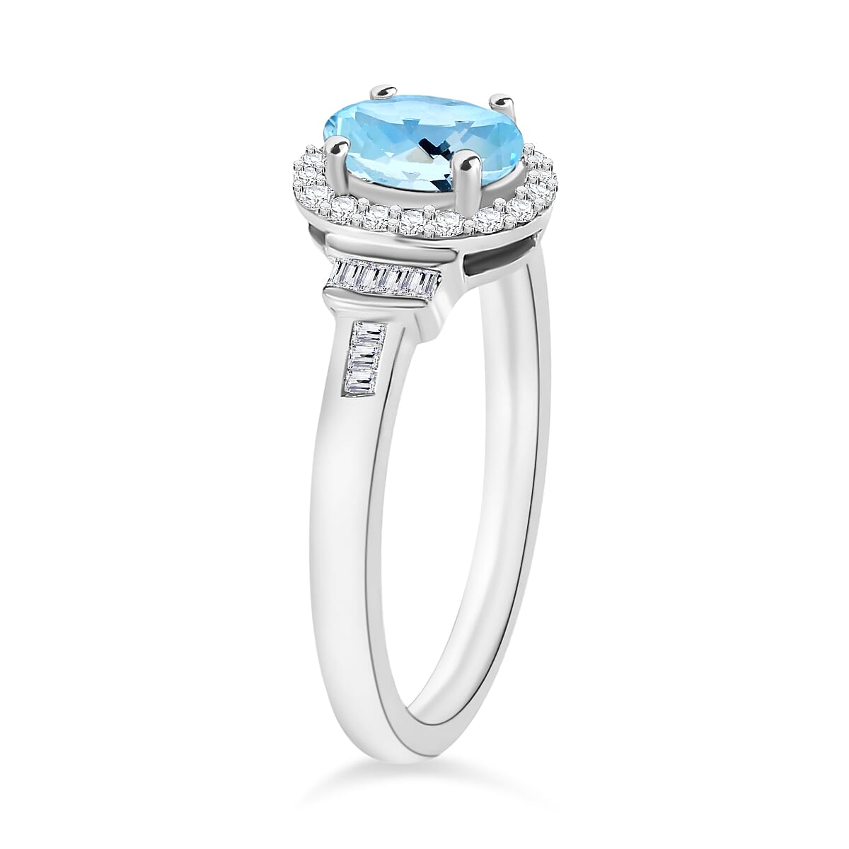 Mangoro Aquamarine and Diamond 1.03 ctw Ring in Rhodium Over Sterling Silver (Size 7.5) (Del. in 10-12 Days) image number 2