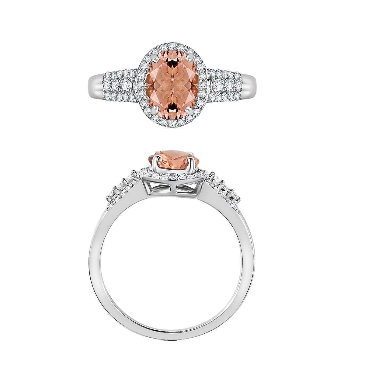 Rhapsody 950 Platinum AAAA Marropino Morganite and E-F VS2 Diamond 2.76 ctw Ring (Size 10) 2 image number 3