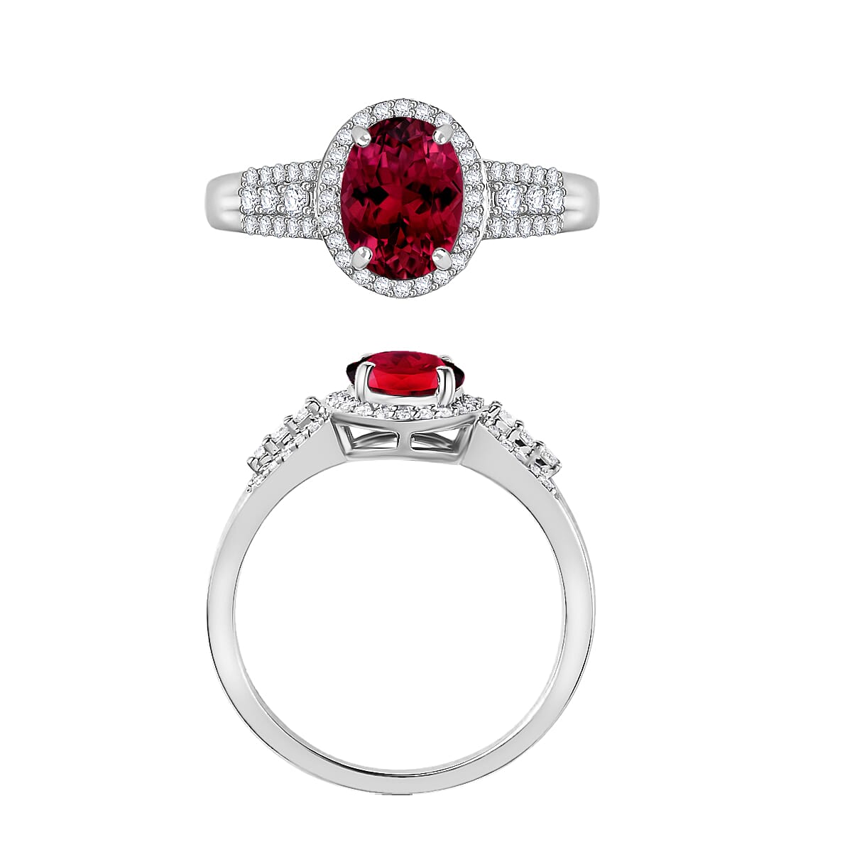Rhapsody AAAA Ouro Fino Rubellite and E-F VS2 Diamond 2.76 ctw Ring in 950 Platinum (Size 10.0) image number 3