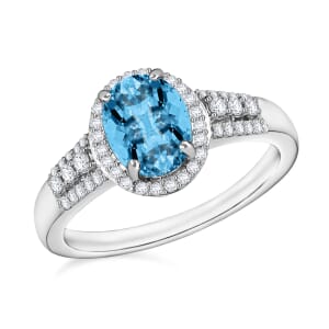 Rhapsody AAAA Santa Maria Aquamarine and E-F VS2 Diamond 2.16 ctw Ring in 950 Platinum (Size 10) 2