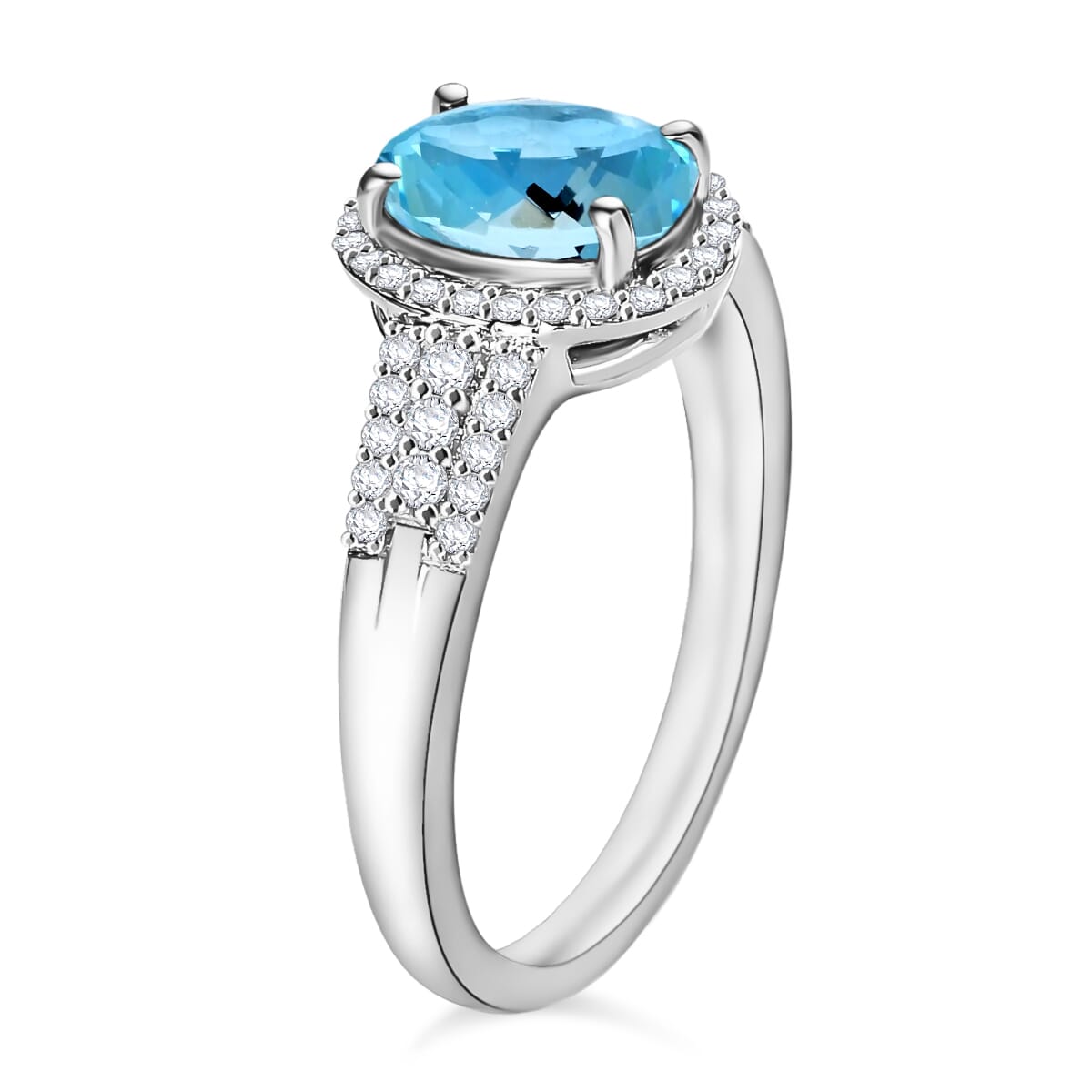 Rhapsody AAAA Santa Maria Aquamarine and E-F VS2 Diamond 2.16 ctw Ring in 950 Platinum (Size 10) 2 image number 2
