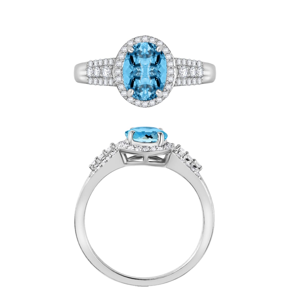 Rhapsody AAAA Santa Maria Aquamarine and E-F VS2 Diamond 2.16 ctw Ring in 950 Platinum (Size 10) 2 image number 3
