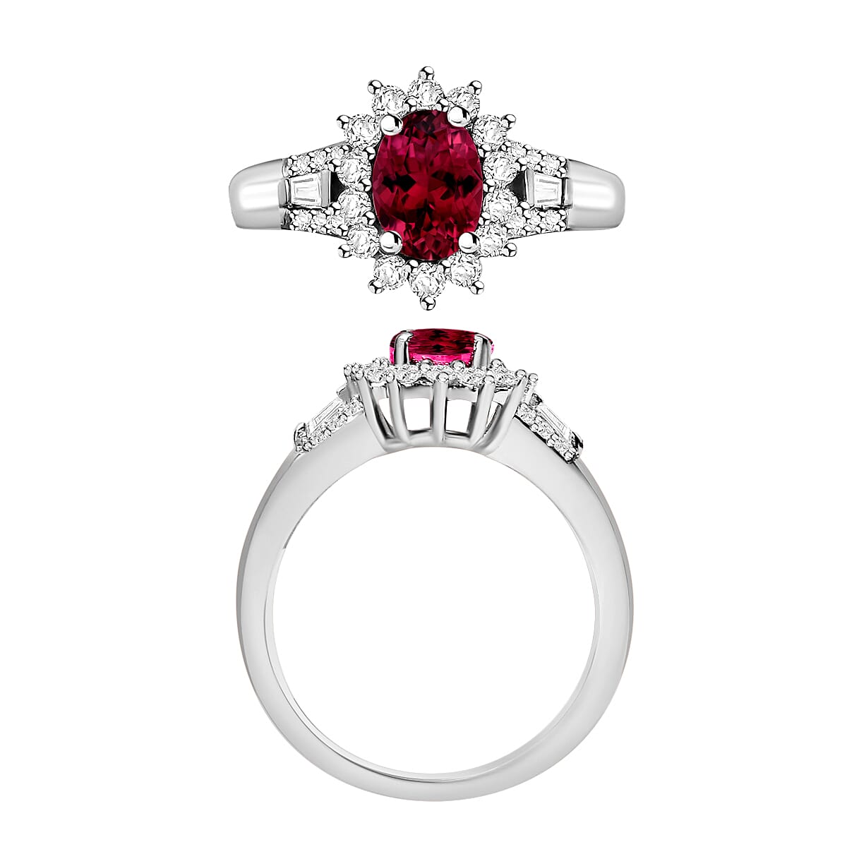 Rhapsody AAAA Ouro Fino Rubellite and E-F VS2 Diamond 1.20 ctw Ring in 950 Platinum (Size 5.5) 5.50 Grams (Del. in 10-12 Days) image number 3