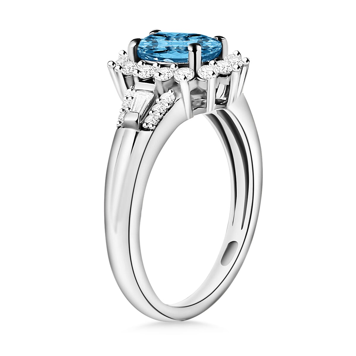 Rhapsody AAAA Santa Maria Aquamarine and E-F VS2 Diamond 1.25 ctw Ring in 950 Platinum (Size 9.5) 5.50 Grams (Del. in 10-12 Days) image number 2
