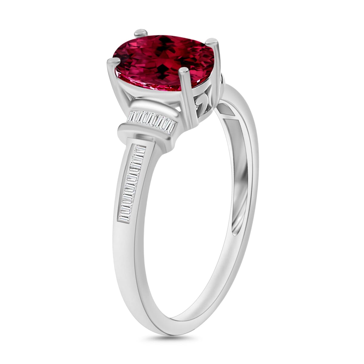 Rhapsody AAAA Ouro Fino Rubellite and E-F VS2 Diamond 1.50 ctw Ring in 950 Platinum (Size 10.0) 5.45 Grams image number 2