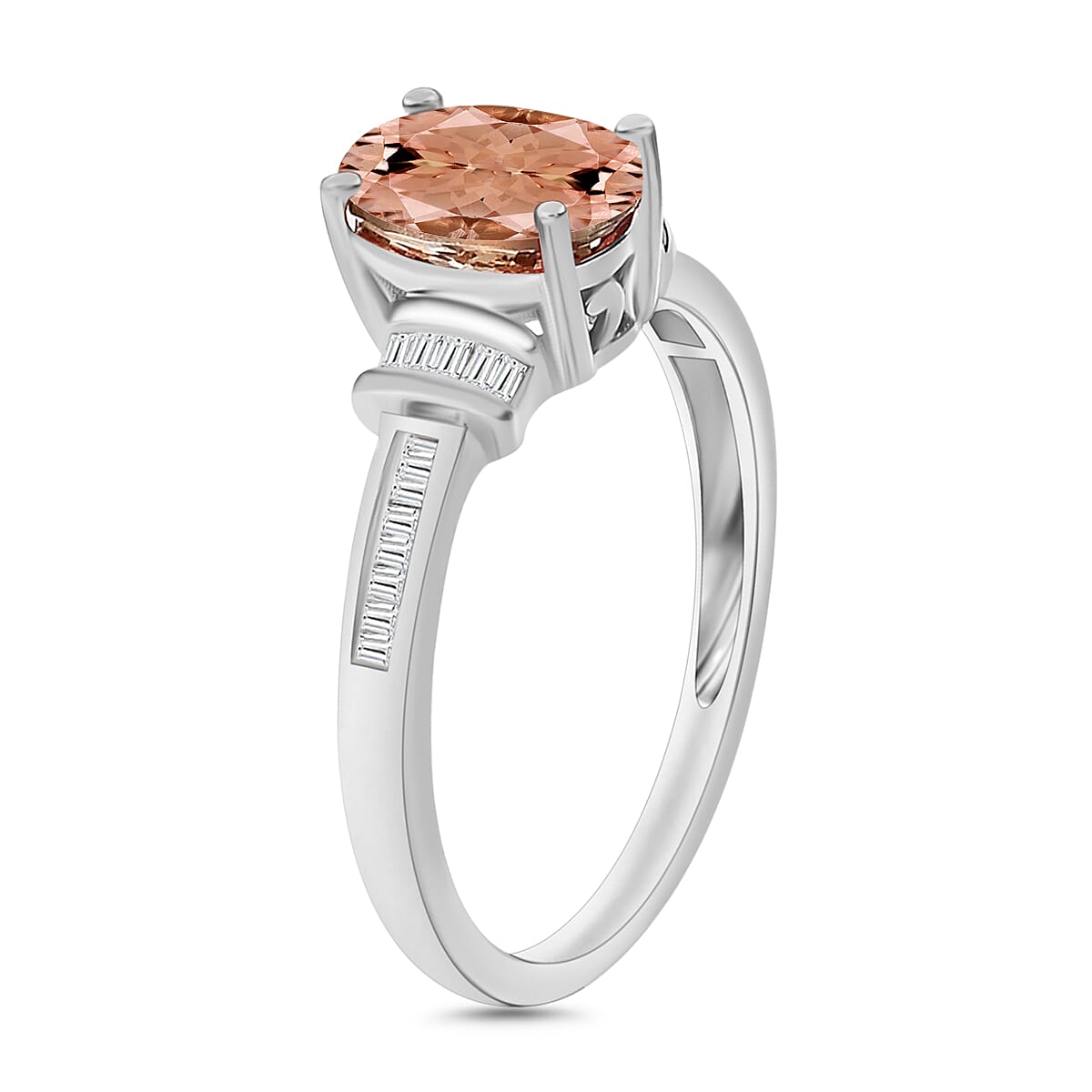 Rhapsody AAAA Pink Morganite and E- F VS2 Diamond 1.50 ctw Ring in 950 Platinum (Size 7.0) 5.45 Grams (Del. in 10-12 Days) image number 2