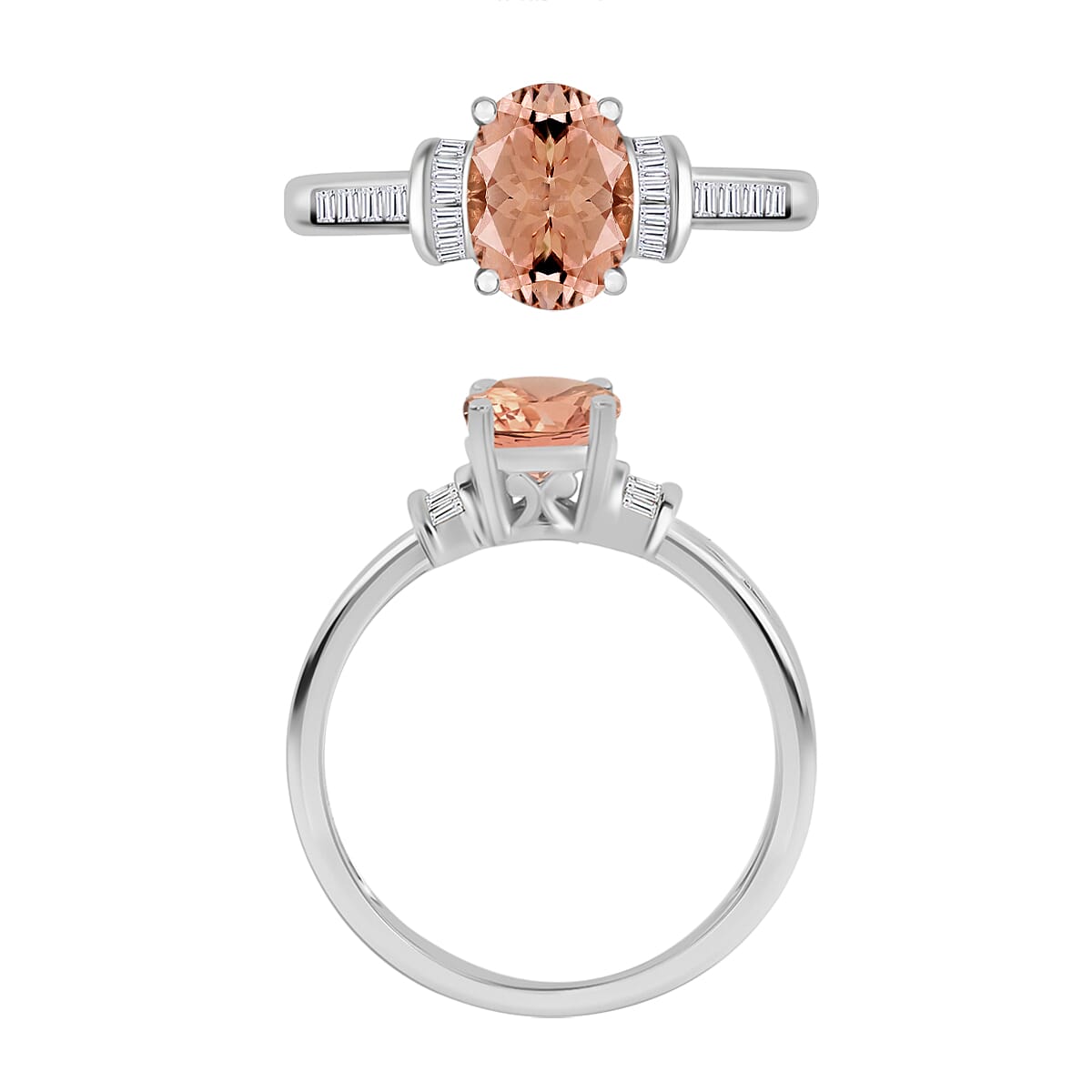 Rhapsody AAAA Pink Morganite and E- F VS2 Diamond 1.50 ctw Ring in 950 Platinum (Size 7.0) 5.45 Grams (Del. in 10-12 Days) image number 3