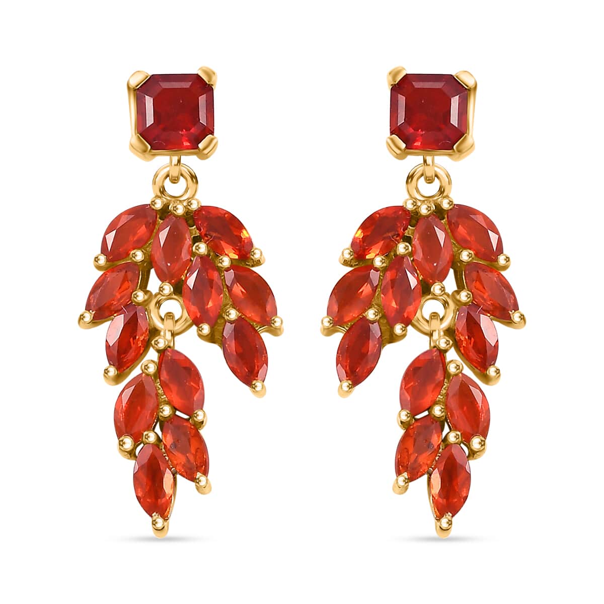 Mexican Cherry Fire Opal 1.70 ctw Scarlet Cascade Earrings in 18K Vermeil Yellow Gold Over Sterling Silver image number 0