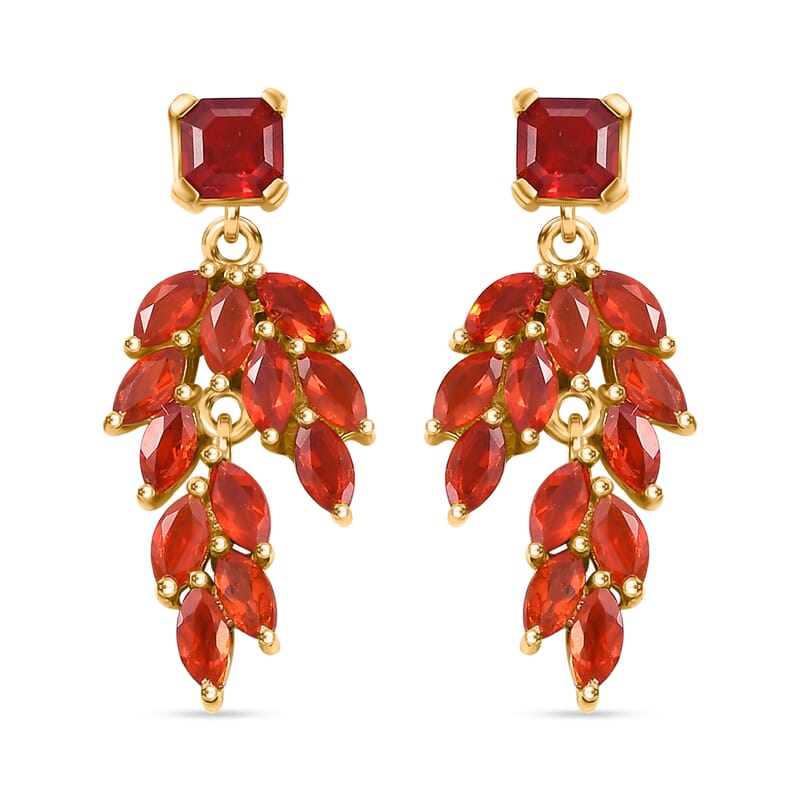 Mexican Cherry Fire Opal 1.70 ctw Scarlet Cascade Earrings in 18K Vermeil Yellow Gold Over Sterling Silver