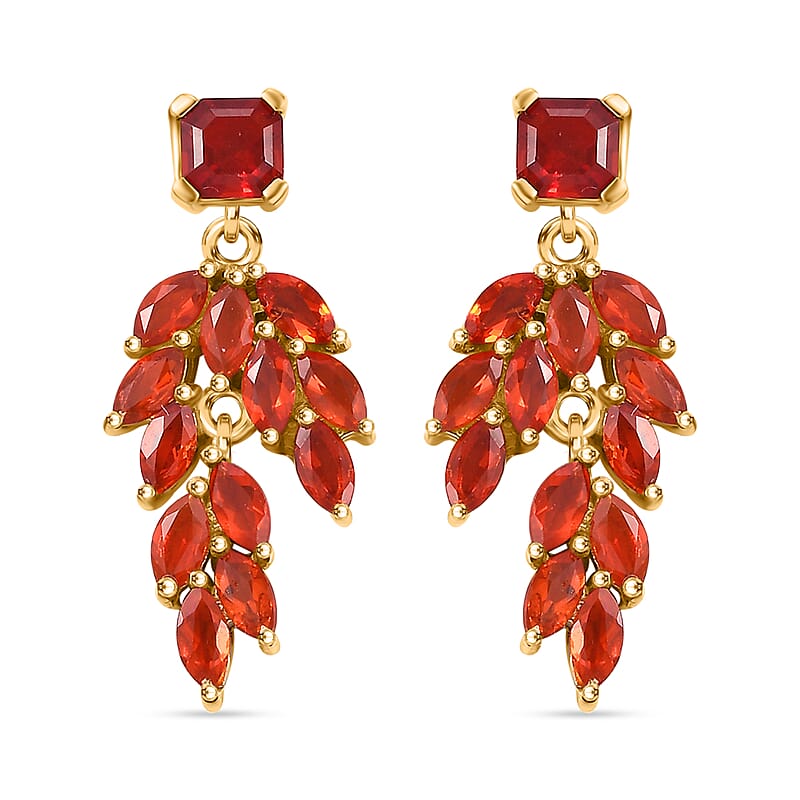 Mexican Cherry Fire Opal 1.70 ctw Scarlet Cascade Earrings in 18K Vermeil Yellow Gold Over Sterling Silver
