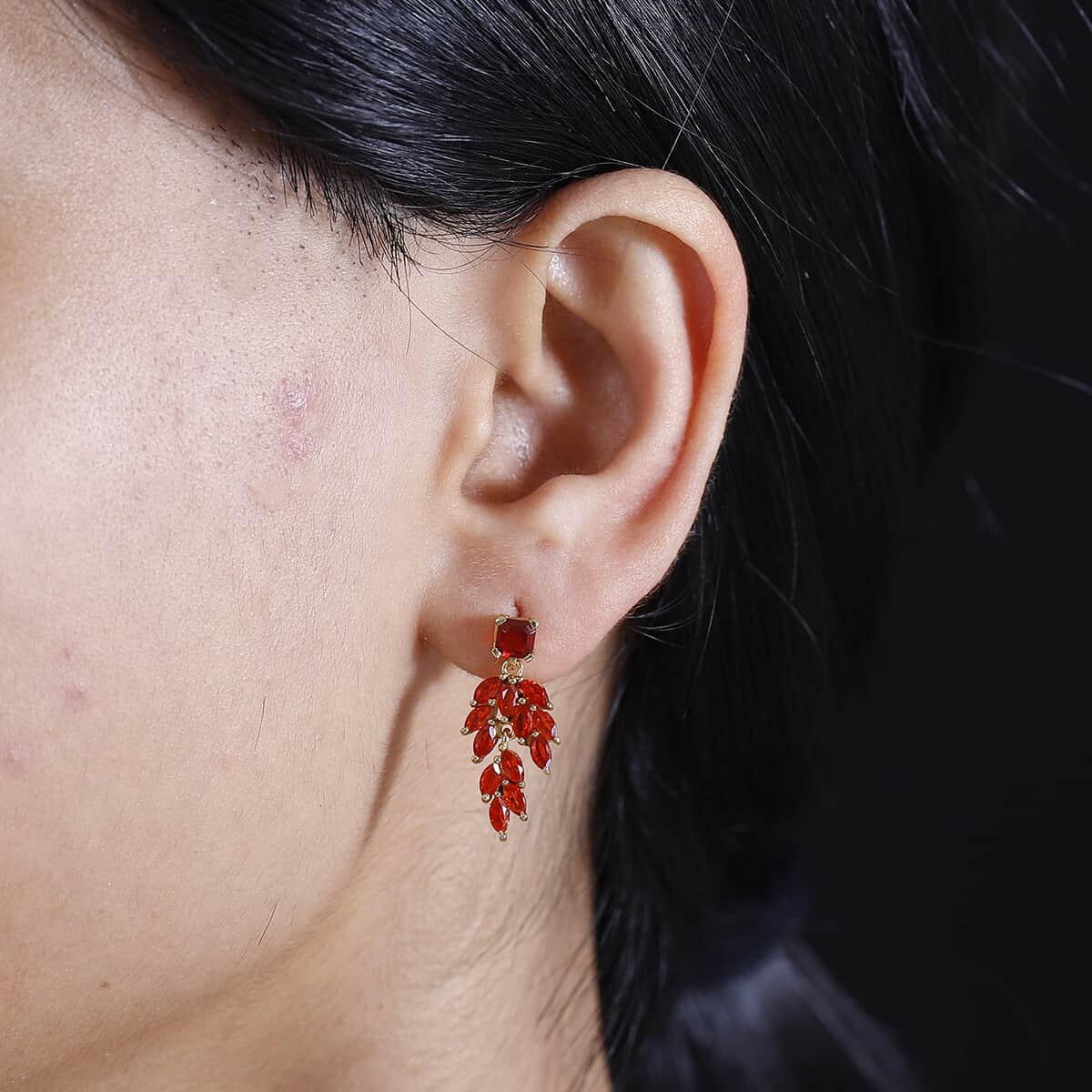 Mexican Cherry Fire Opal 1.70 ctw Scarlet Cascade Earrings in 18K Vermeil Yellow Gold Over Sterling Silver image number 2