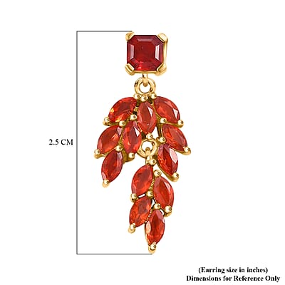 Mexican Cherry Fire Opal 1.70 ctw Scarlet Cascade Earrings in 18K Vermeil Yellow Gold Over Sterling Silver
