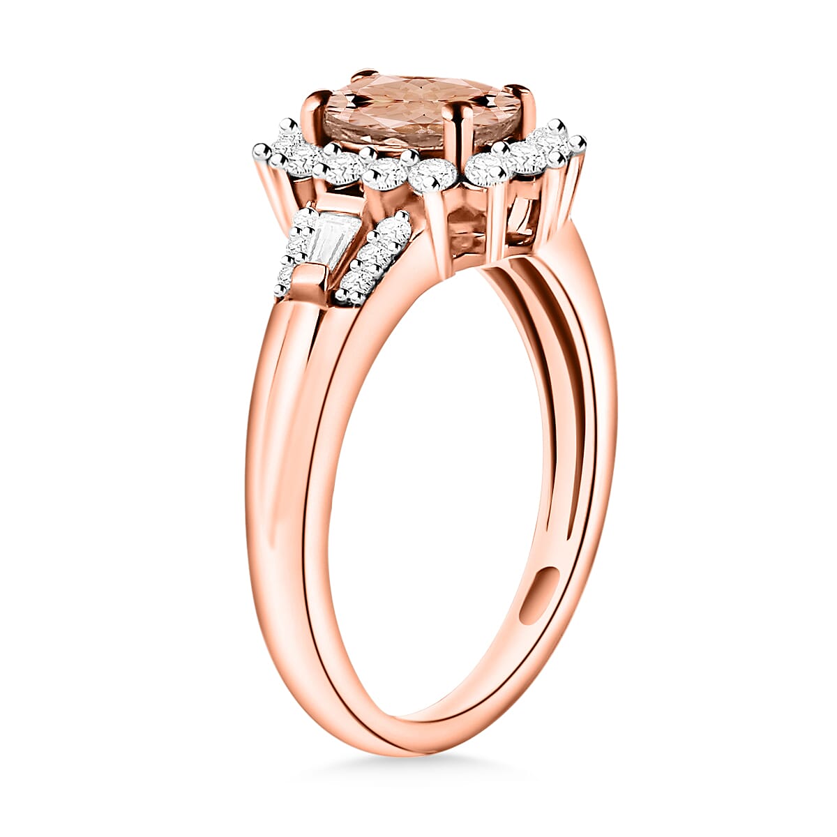 Luxoro Premium Marropino Morganite and G-H I1 Diamond 1.20 ctw Ring in 14K Rose Gold (Size 9.0) (Del. in 10-12 Days) image number 2