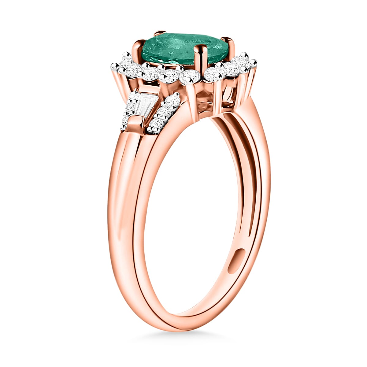 Luxoro Premium Kagem Zambian Emerald and G-H I1 Diamond 1.20 ctw Ring in 14K Rose Gold (Size 9.5) (Del. in 10-12 Days) image number 2