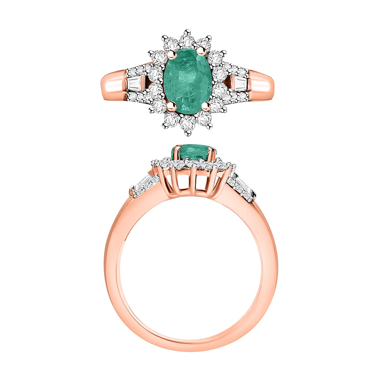 Luxoro Premium Kagem Zambian Emerald and G-H I1 Diamond 1.20 ctw Ring in 14K Rose Gold (Size 9.5) (Del. in 10-12 Days) image number 3