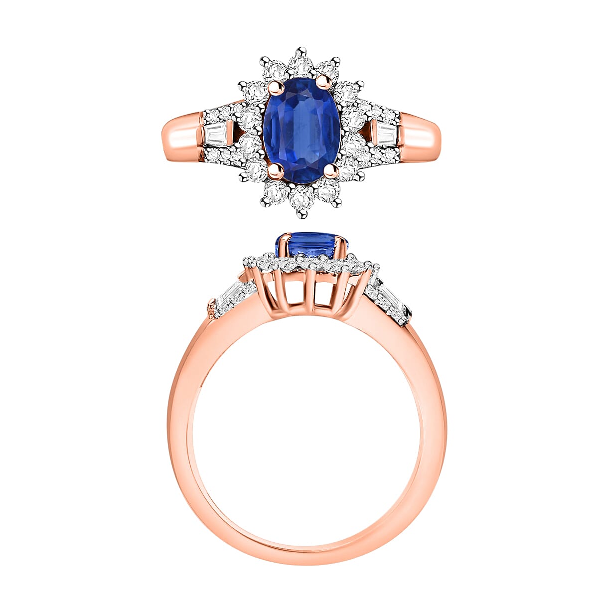 Luxoro Premium Kanchanaburi Blue Sapphire and G-H I1 Diamond 1.40 ctw Ring in 14K Rose Gold (Size 9.5) (Del. in 10-12 Days) image number 3