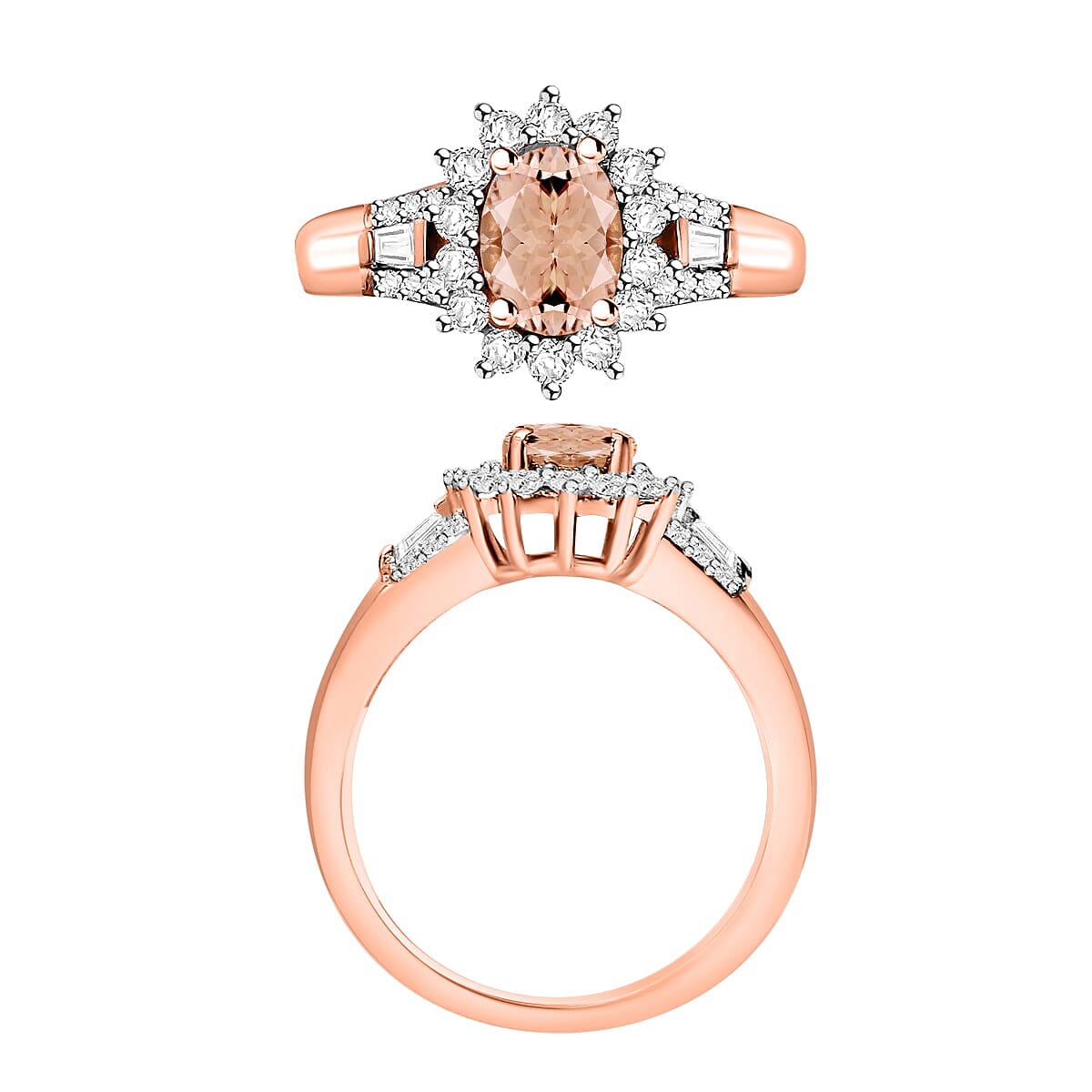 Luxoro Premium Pink Morganite and G-H I1 Diamond 1.20 ctw Ring in 14K Rose Gold (Size 6.5) (Del. in 10-12 Days) image number 3