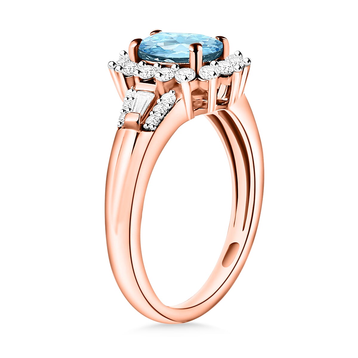 Luxoro Premium Mangoro Aquamarine and G-H I1 Diamond 1.20 ctw Ring in 14K Rose Gold (Size 6.0) (Del. in 10-12 Days) image number 2
