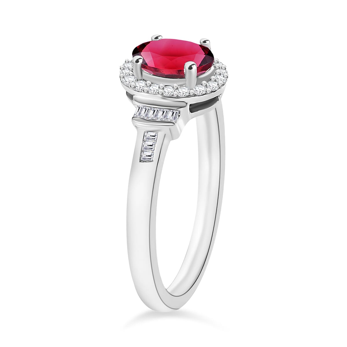 Luxoro Premium Ouro Fino Rubellite and G-H I1 Diamond 1.00 ctw Ring in 14K White Gold (Size 5.0) (Del. in 10-12 Days) image number 2