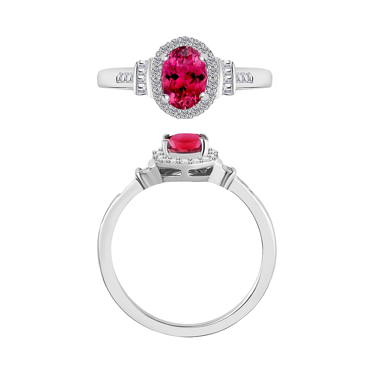 Luxoro Premium Ouro Fino Rubellite and G-H I1 Diamond 1.00 ctw Ring in 14K White Gold (Size 5.0) (Del. in 10-12 Days) image number 3