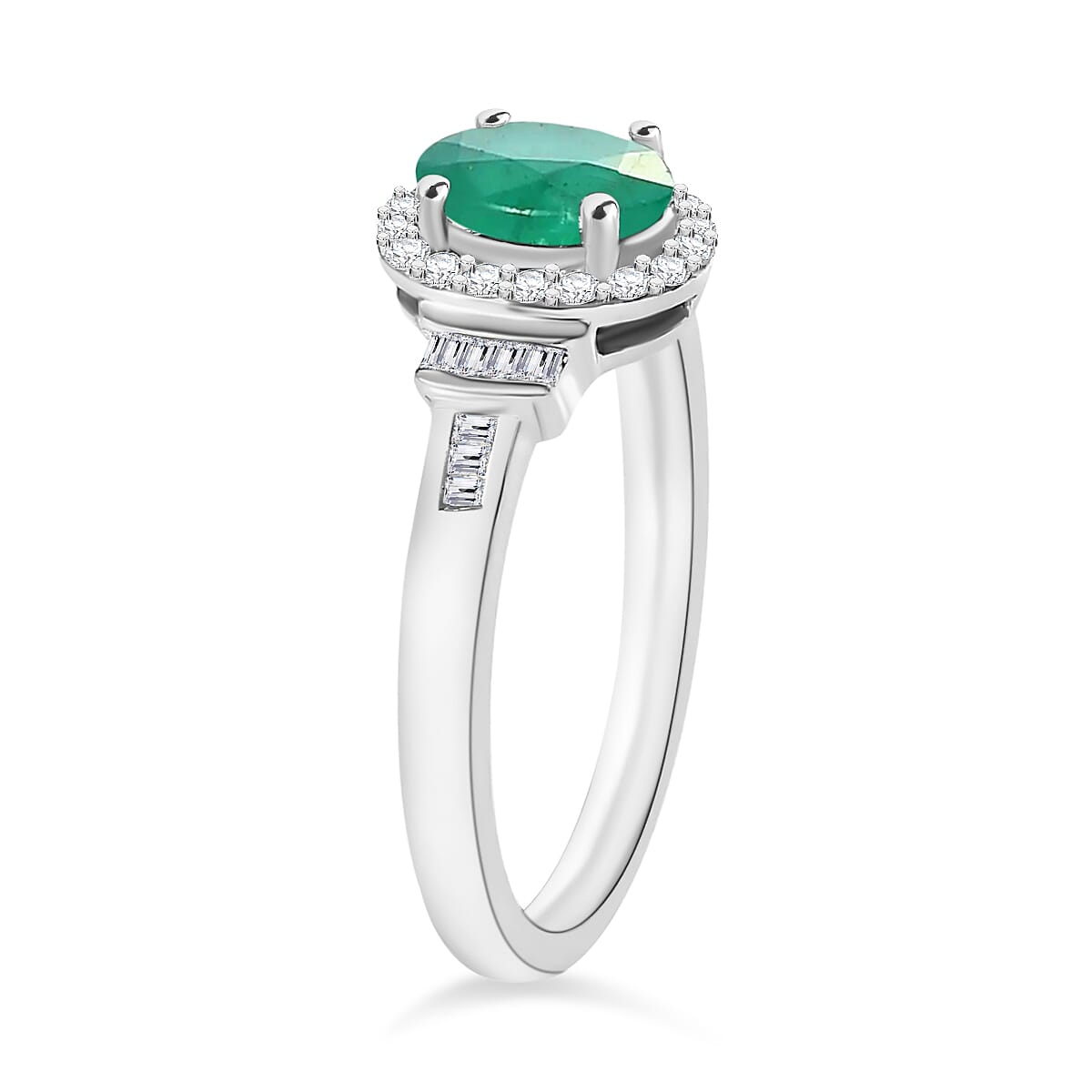 Luxoro Premium Kagem Zambian Emerald and G-H I1 Diamond 1.00 ctw Ring in 14K White Gold (Size 8.0) (Del. in 10-12 Days) image number 2