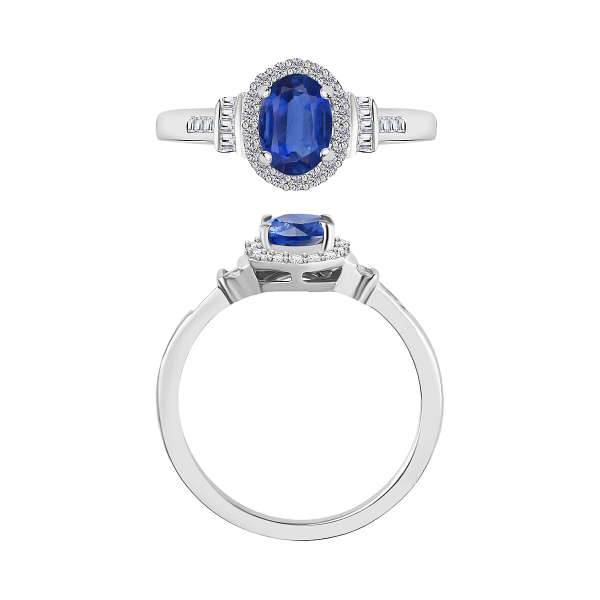 Luxoro Premium Kanchanaburi Blue Sapphire and G-H I1 Diamond 1.19 ctw Ring in 14K White Gold (Size 10.0) (Del. in 10-12 Days) image number 3