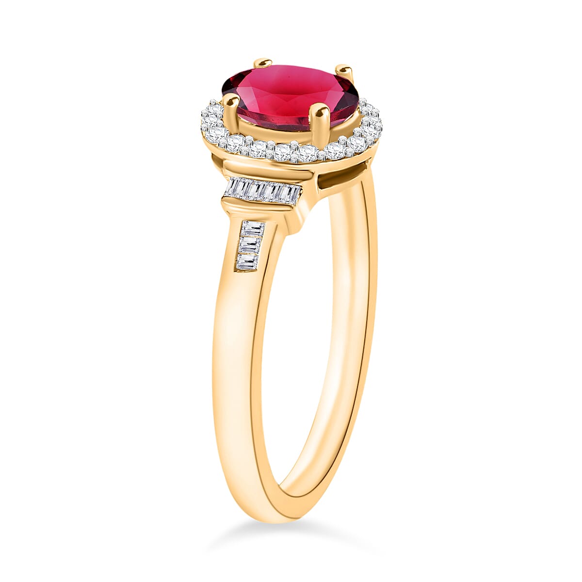 Luxoro Premium Ouro Fino Rubellite and G-H I1 Diamond 1.00 ctw Ring in 14K Yellow Gold (Size 12.0) (Del. in 10-12 Days) image number 2