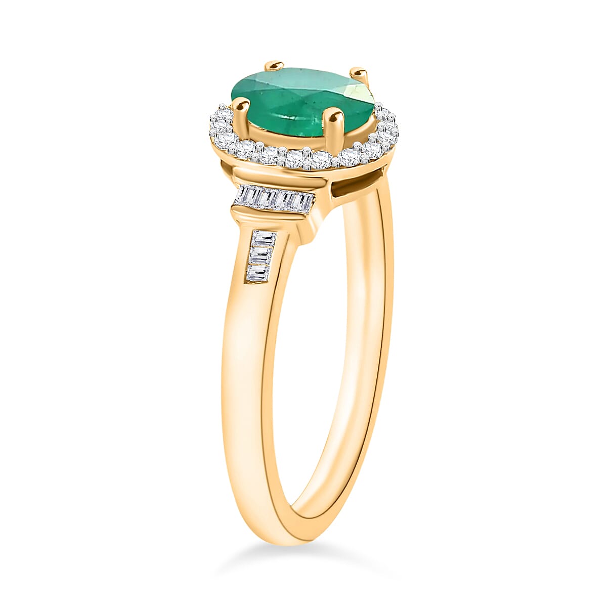 Luxoro Premium Kagem Zambian Emerald and G-H I1 Diamond 1.00 ctw Ring in 14K Yellow Gold (Size 10.5) (Del. in 10-12 Days) image number 2