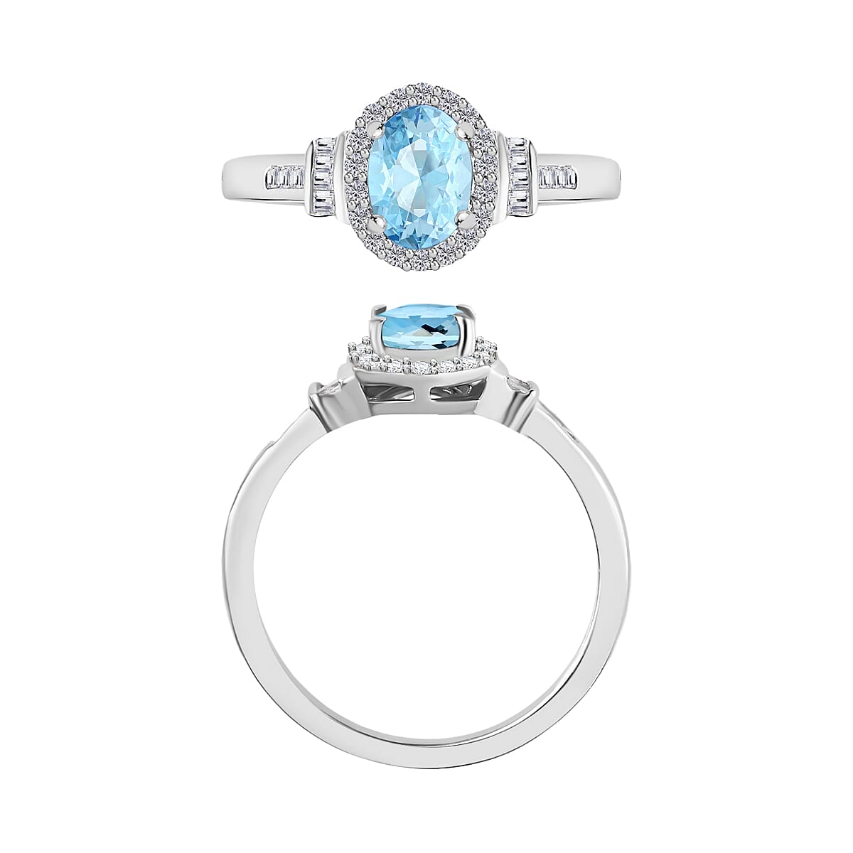 Luxoro Premium Mangoro Aquamarine and G-H I1 Diamond 1.04 ctw Ring in 14K White Gold (Size 10.0) image number 3