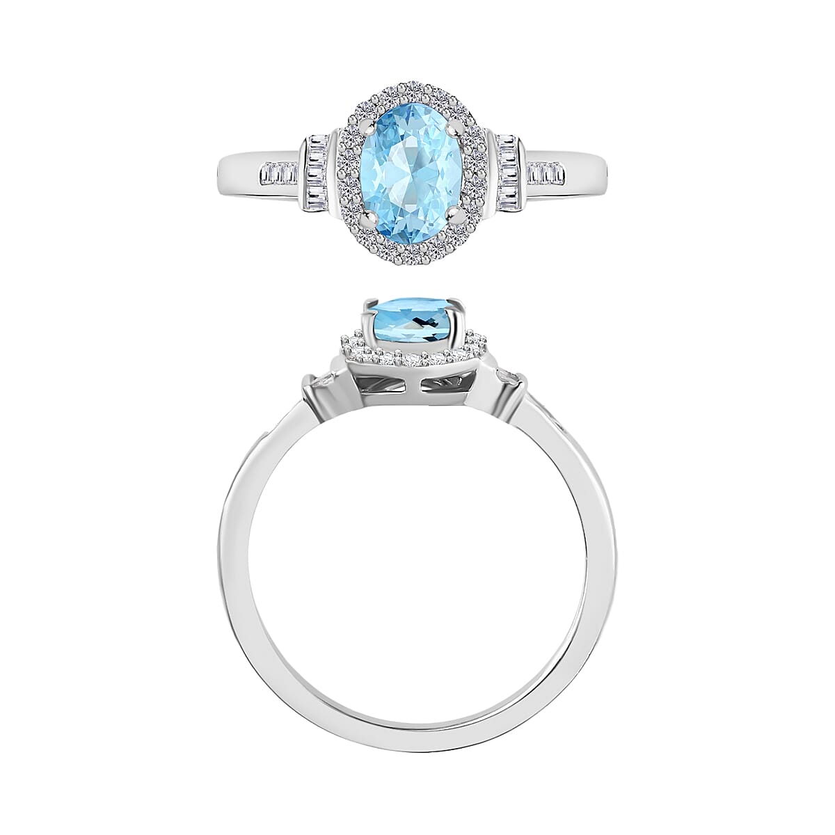 Luxoro Premium Mangoro Aquamarine and G-H I1 Diamond 1.04 ctw Ring in 14K White Gold (Size 5.0) (Del. in 10-12 Days) image number 3