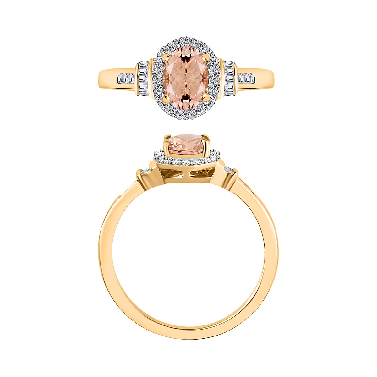 Luxoro Premium Pink Morganite and G-H I1 Diamond 1.03 ctw Ring in 14K Yellow Gold (Size 12.0) (Del. in 10-12 Days) image number 3