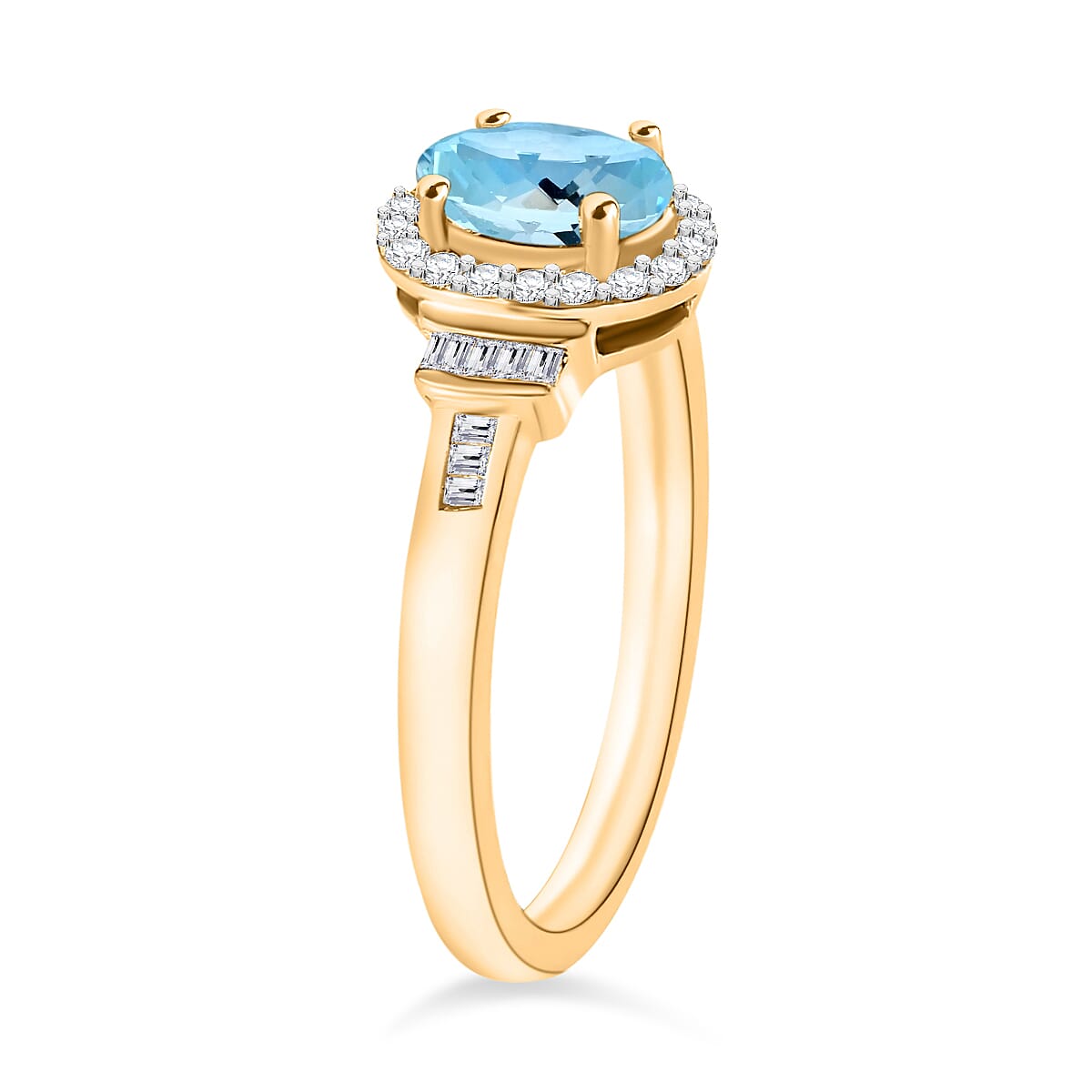 Luxoro Premium Mangoro Aquamarine and G-H I1 Diamond 1.04 ctw Ring in 14K Yellow Gold (Size 5.5) (Del. in 10-12 Days) image number 2