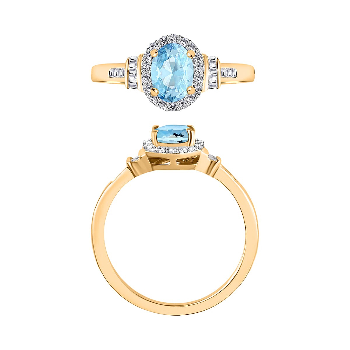 Luxoro Premium Mangoro Aquamarine and G-H I1 Diamond 1.04 ctw Ring in 14K Yellow Gold (Size 5.5) (Del. in 10-12 Days) image number 3