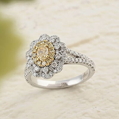 Modani Natural Yellow and White Diamond SI 1.25 ctw Ring in 14K White Gold (Size 10.0) (Del. in 10-12 Days)