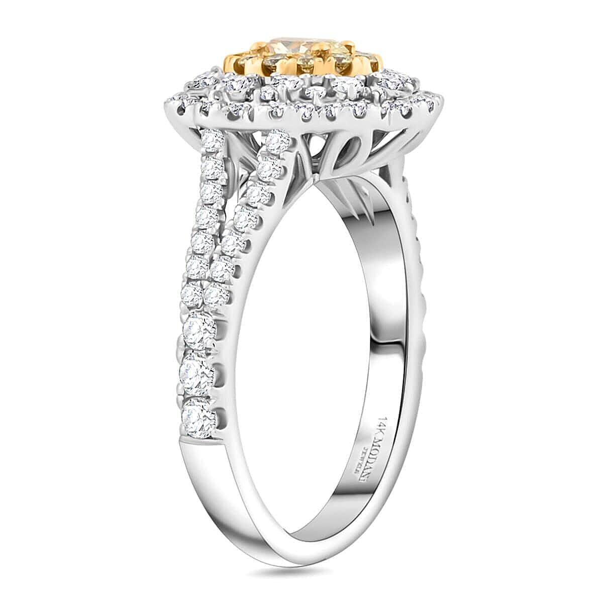 Modani Natural Yellow and White Diamond SI 1.25 ctw Ring in 14K White Gold (Size 10.0) (Del. in 10-12 Days)