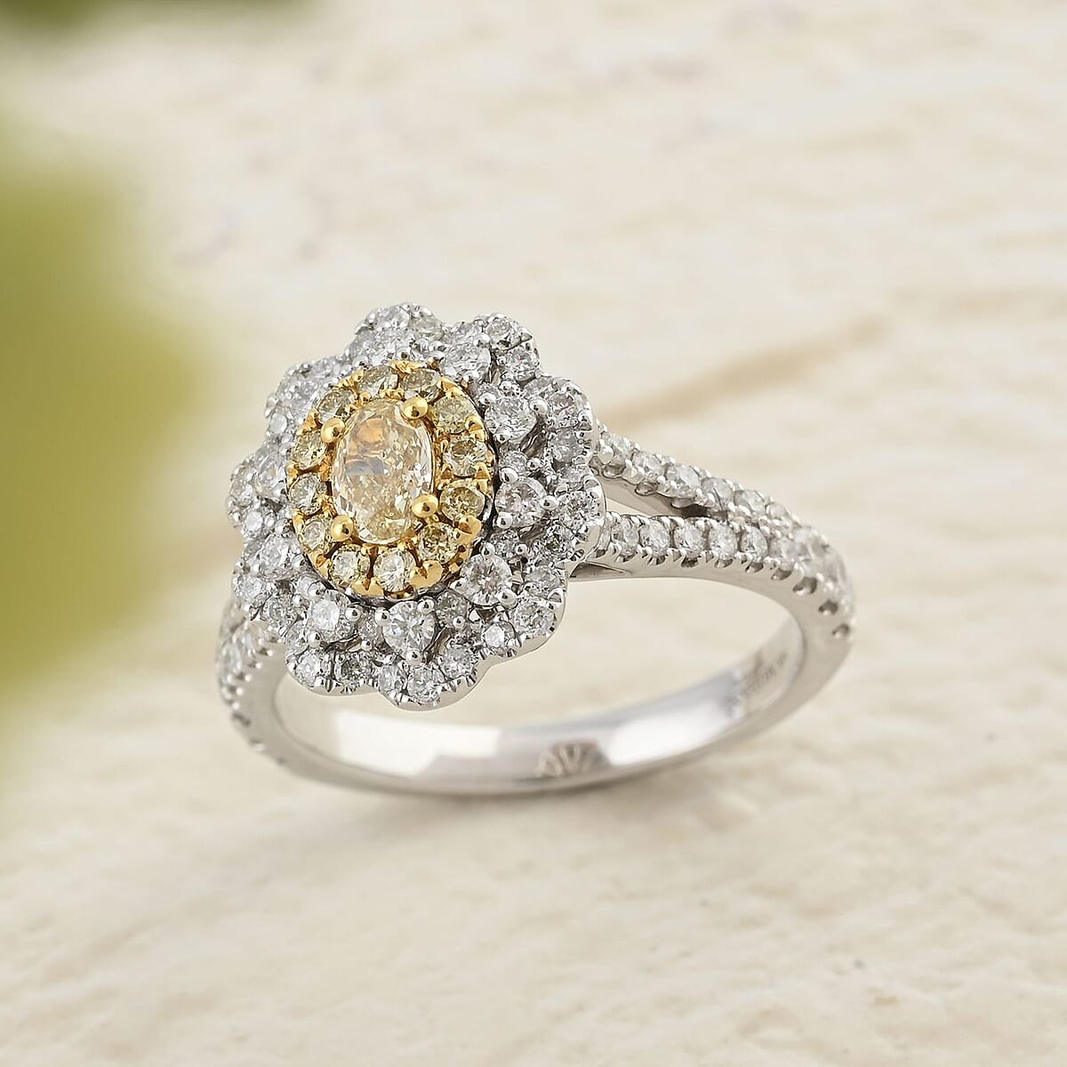 Modani 14K White Gold Natural Yellow and White Diamond (SI) Ring (Size 8.5) (4 g) 1.25 ctw image number 1