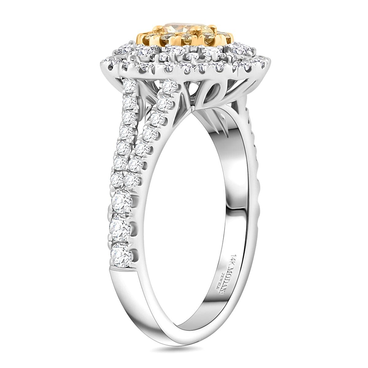 Modani 14K White Gold Natural Yellow and White Diamond (SI) Ring (Size 8.5) (4 g) 1.25 ctw image number 3