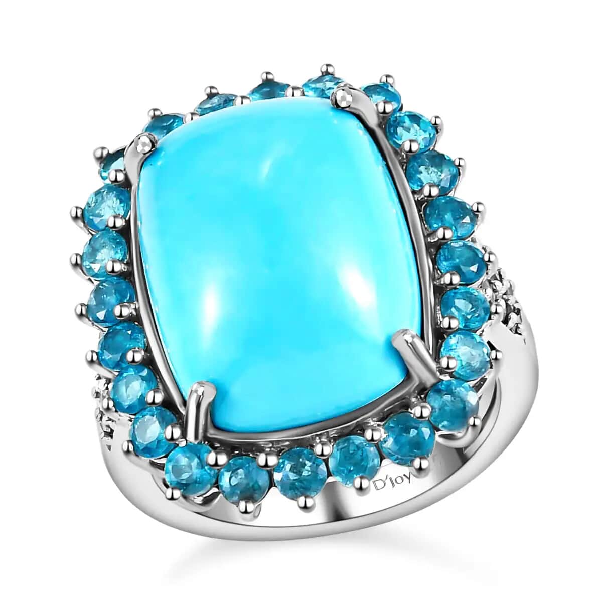 Sleeping Beauty Turquoise Ring, Malgache Neon Apatite Accent Ring, Turquoise Halo Ring, Platinum Over Sterling Silver Ring, Wedding Ring For Her 12.25 ctw image number 0