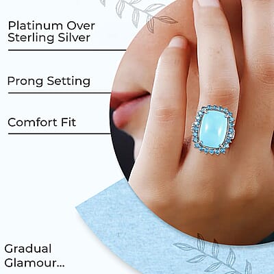 Sleeping Beauty Turquoise and Malgache Neon Apatite 12.25 ctw Ring, Turquoise Halo Ring, Platinum Over Sterling Silver Ring, Wedding Ring For Her