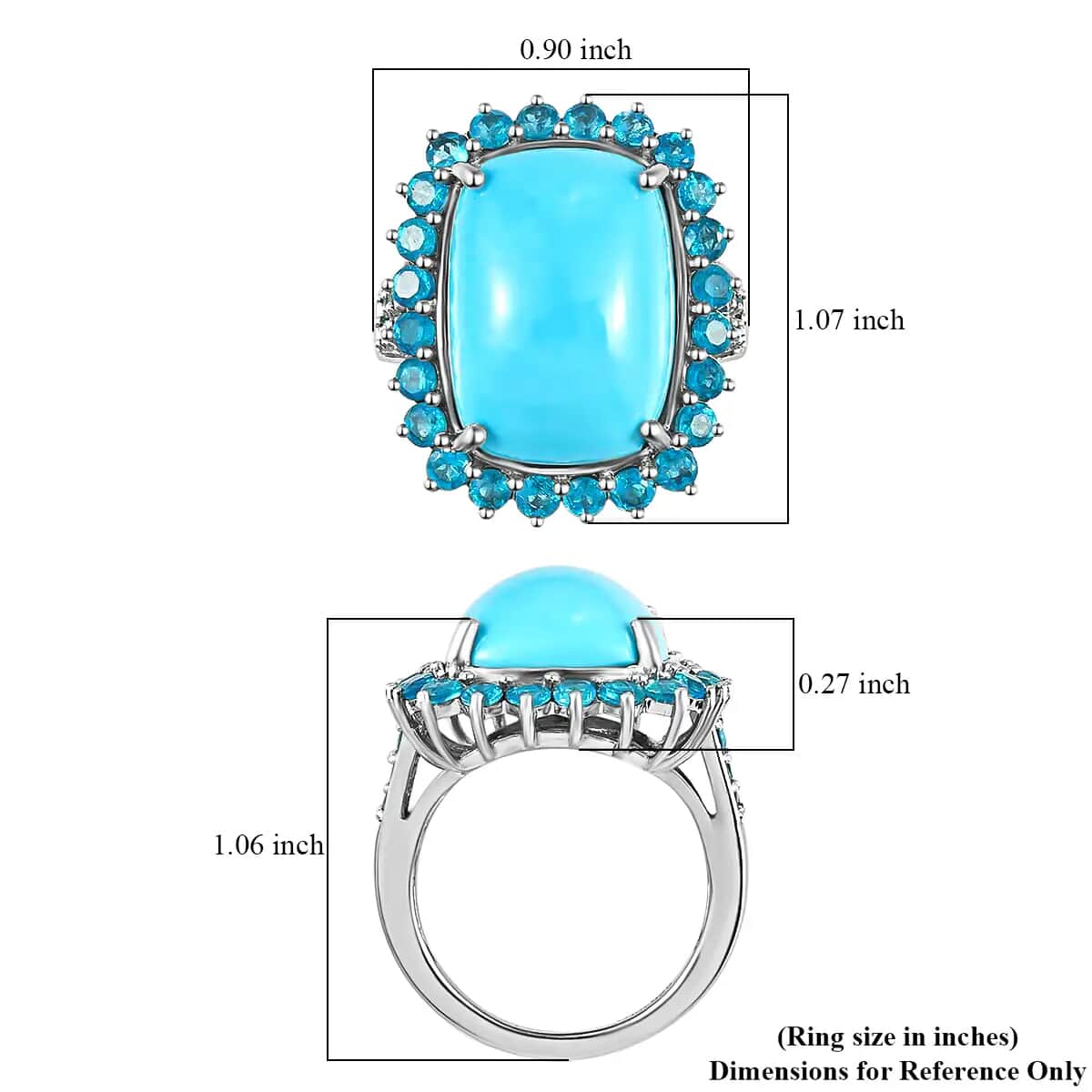 DOORBUSTER Natural Arizona Sleeping Beauty Turquoise and Malgache Neon Apatite Ring in Platinum Over Sterling Silver (Size 10.0) 12.25 ctw image number 6