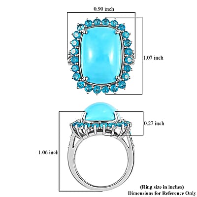 Sleeping Beauty Turquoise and Malgache Neon Apatite 12.25 ctw Ring, Turquoise Halo Ring, Platinum Over Sterling Silver Ring, Wedding Ring For Her