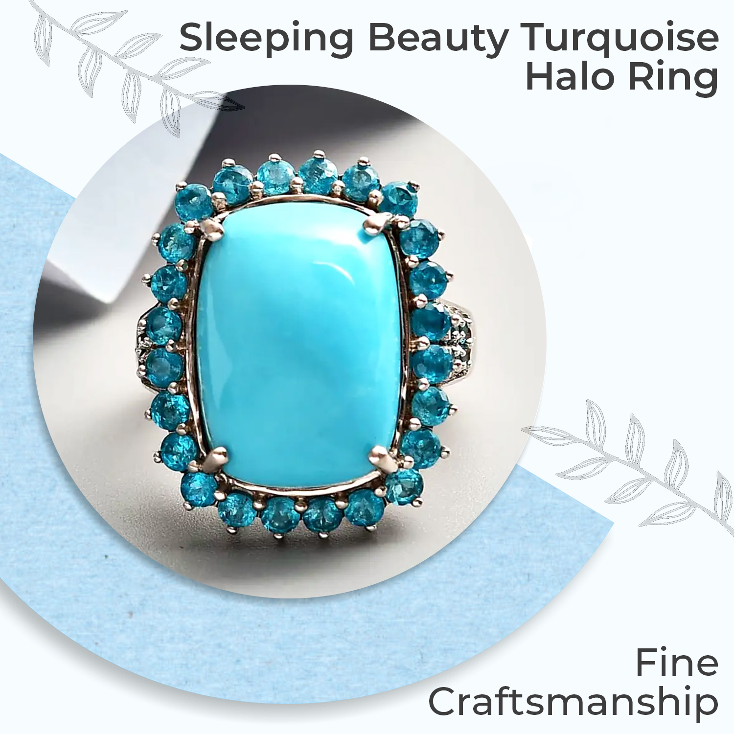 Sleeping Beauty Turquoise and Malgache Neon Apatite 12.25 ctw Ring, Turquoise Halo Ring, Platinum Over Sterling Silver Ring, Wedding Ring For Her