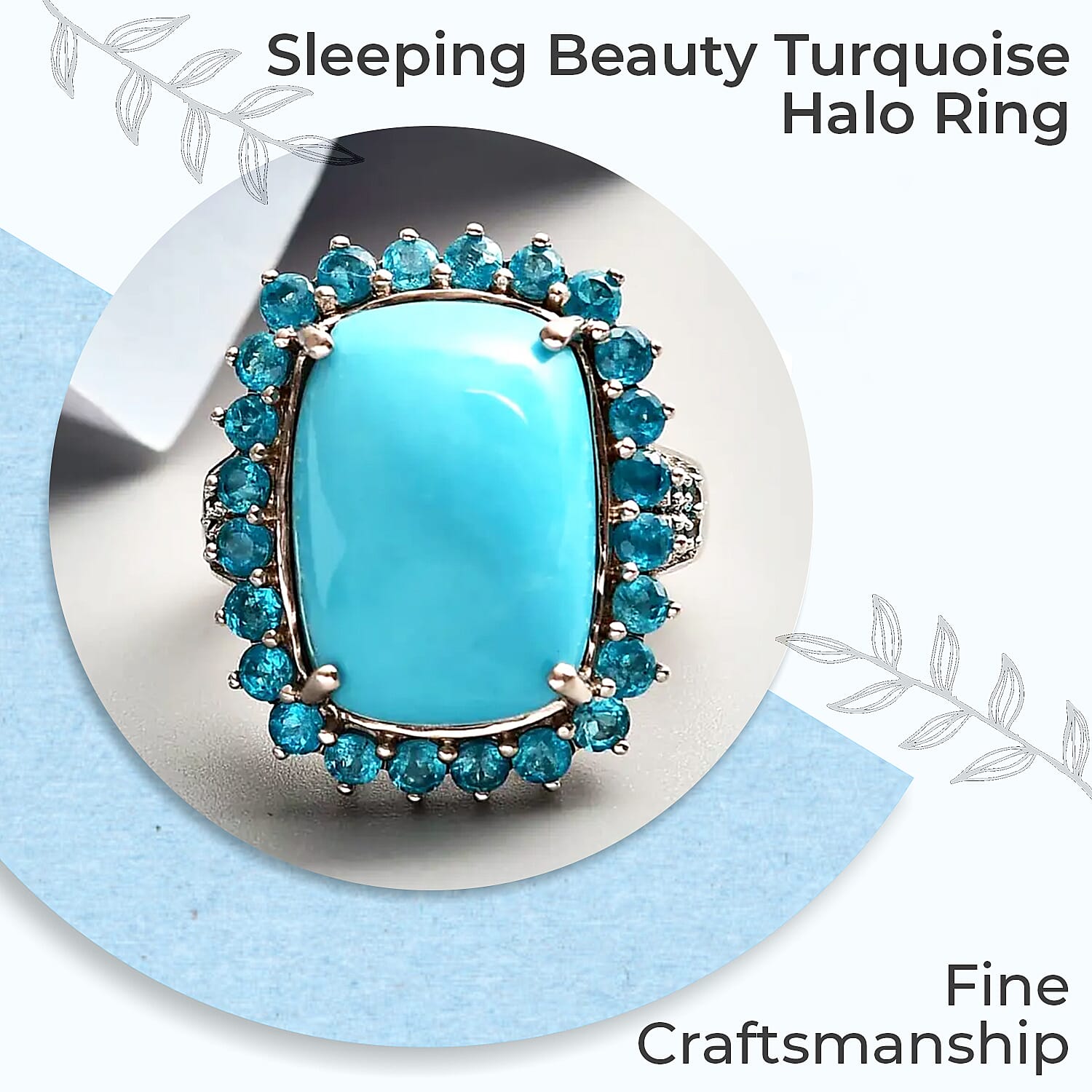 Sleeping Beauty Turquoise Ring, Malgache Neon Apatite Accent Ring, Turquoise Halo Ring, Platinum Over Sterling Silver Ring, Wedding Ring For Her 12.25 ctw