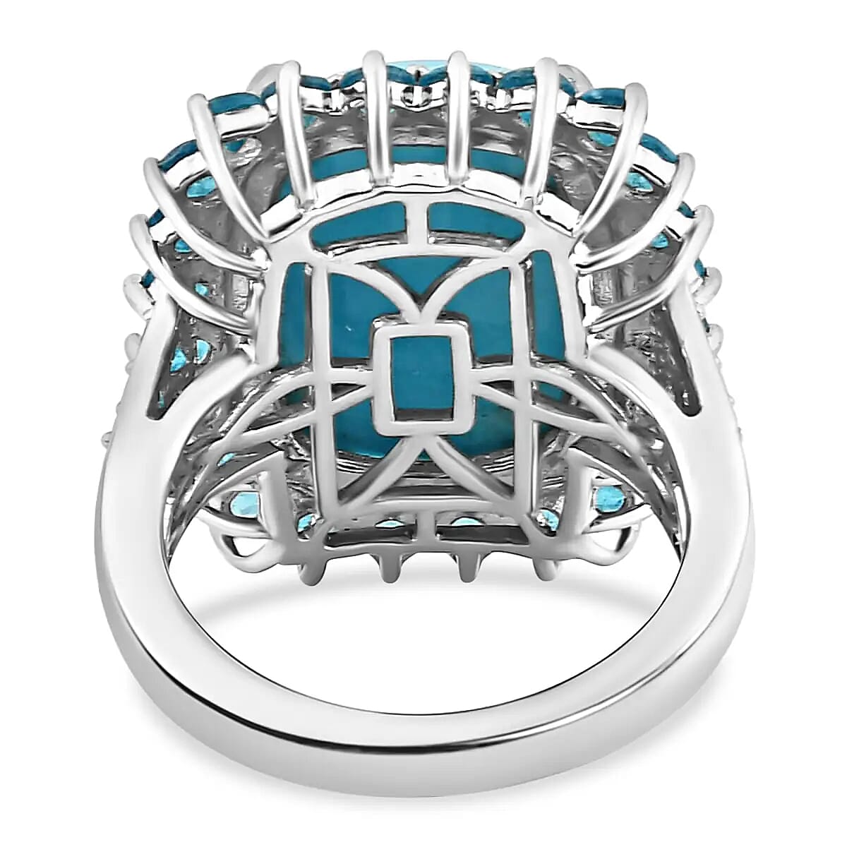 Sleeping Beauty Turquoise Ring, Malgache Neon Apatite Accent Ring, Turquoise Halo Ring, Platinum Over Sterling Silver Ring, Wedding Ring For Her 12.25 ctw