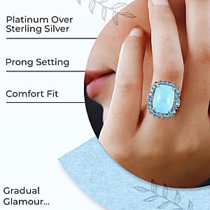 Sleeping Beauty Turquoise Ring, Malgache Neon Apatite Accent Ring, Turquoise Halo Ring, Platinum Over Sterling Silver Ring, Wedding Ring For Her 12.25 ctw