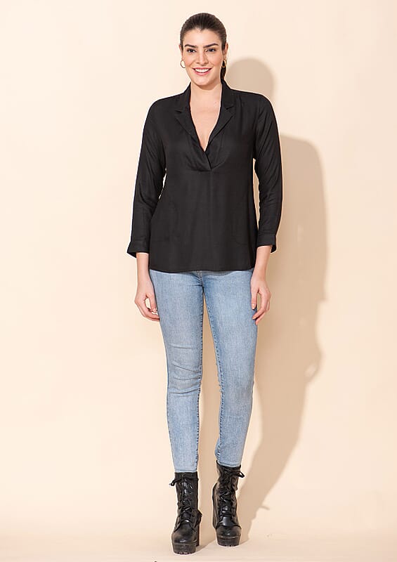 Tamsy Black Rayon Moss Top -L