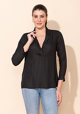 Tamsy Black Rayon Moss Top -L