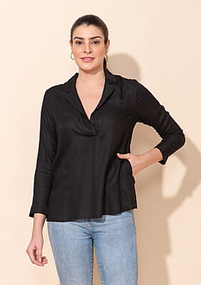 Tamsy Black Rayon Moss Top -L